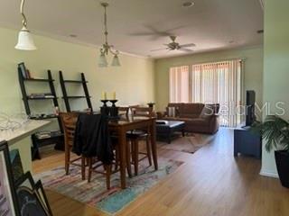 A dining area with a wooden table and chairs sits adjacent to a living room — 147 SHELL FALLS DRIVE, APOLLO BEACH, FL