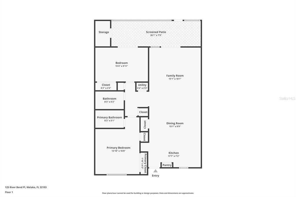 This is a floor plan showing the layout of a single-story residential home — 125 RIVER BEND PLACE UNIT D, WELAKA, FL