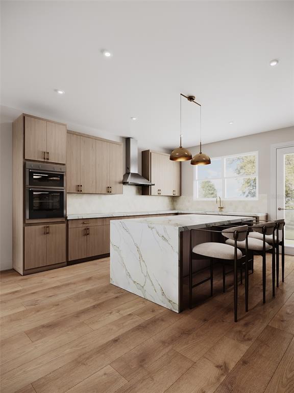 This is a rendering of a modern kitchen featuring wood cabinetry and a marble island — 2168 9TH AVENUE N, ST PETERSBURG, FL