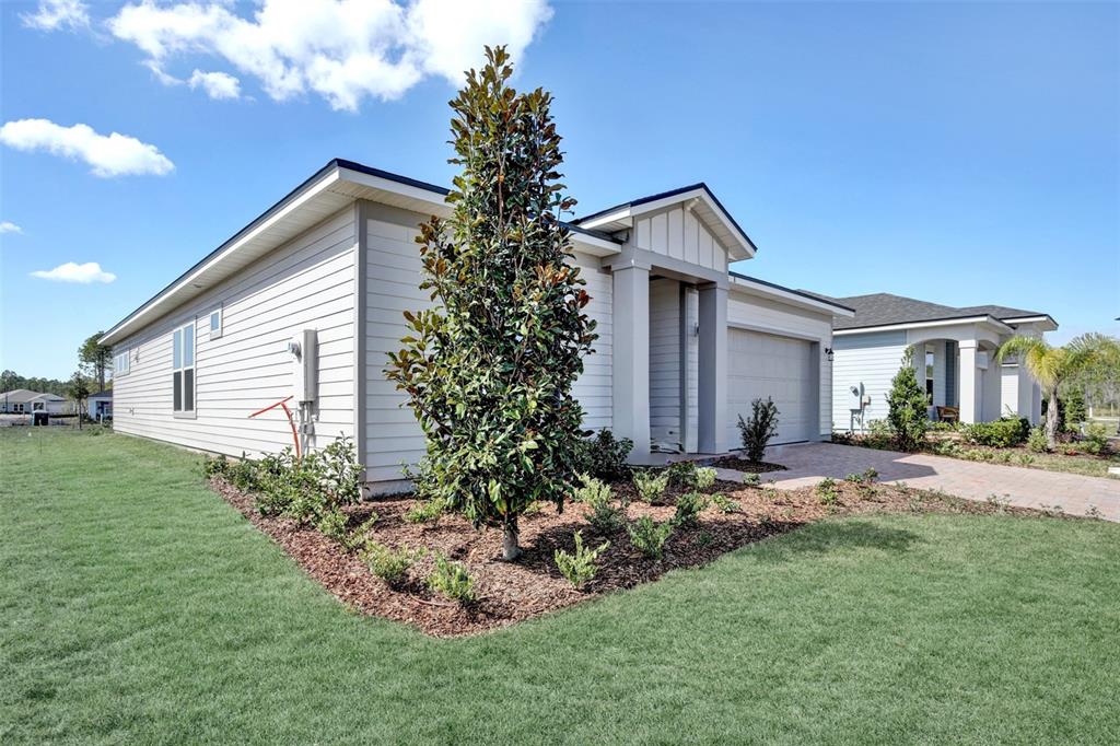 A single-story house with light-colored siding, a paved driveway, and a tall central tree — 11 FALMOUTH DRIVE, PALM COAST, FL