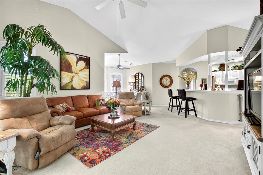 A beige two-story townhouse exterior features a garage, a sidewalk, and an American flag — 516 GRASSLANDS VILLAGE CIRCLE, LAKELAND, FL