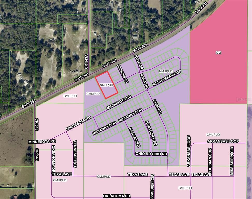 This is a land use zoning map showing various parcels and street names — 1891 S US 301, SUMTERVILLE, FL