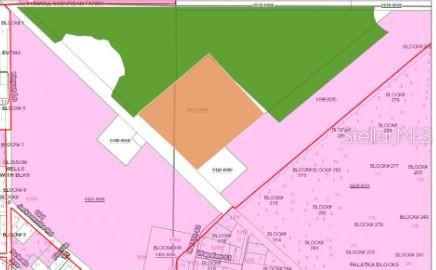 This image is a land survey map showing property boundaries, blocks, and surrounding lots — N/A, EAST PALATKA, FL
