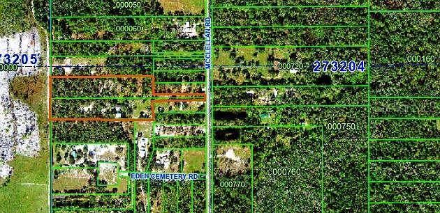 This is an aerial map showing property parcel boundaries and road names in a wooded area — 760 MCCLELLAN ROAD, FROSTPROOF, FL