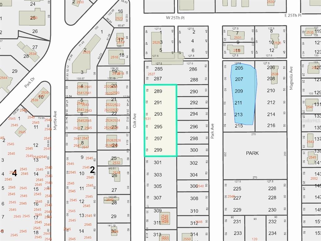 This image is a plat map showing property lot lines and parcel numbers — 2531 OAK AVENUE, SANFORD, FL
