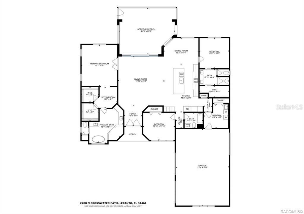 This is a floor plan of a single-story house with a garage and screened porch — 2788 N CROSSWATER PATH, LECANTO, FL