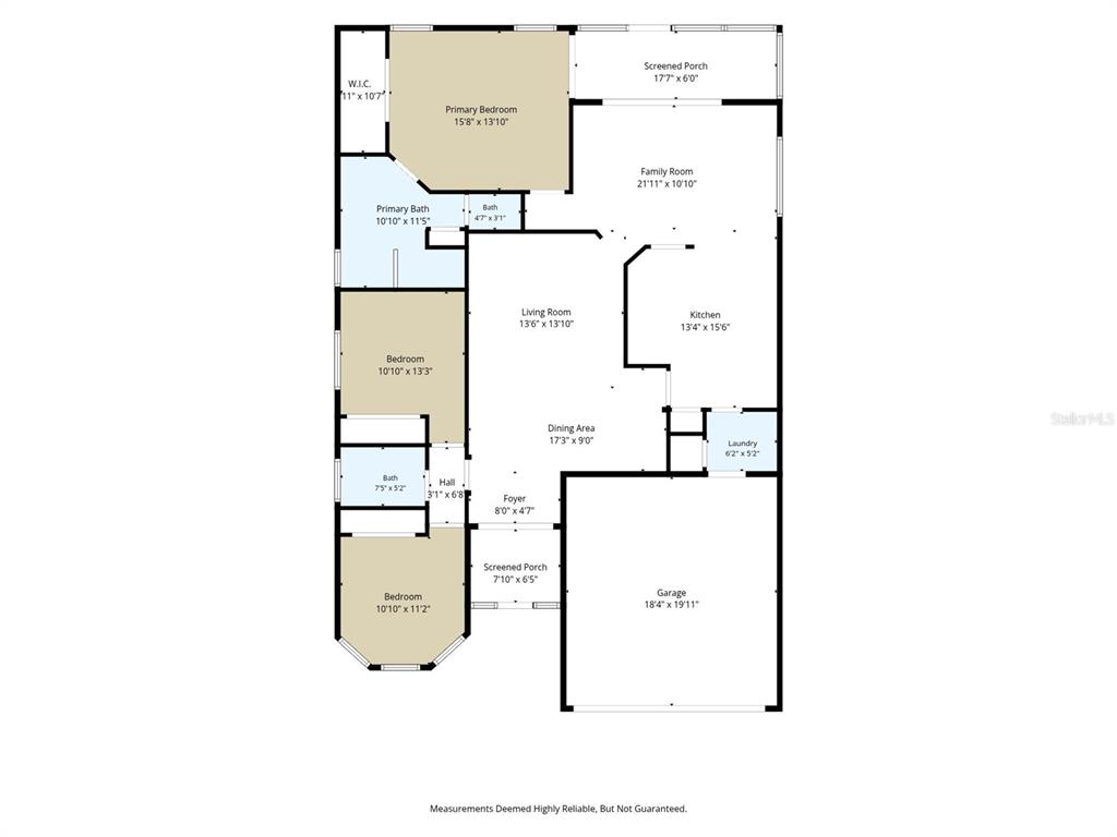 This is a floor plan showing the layout of a house with three bedrooms — 11916 HERITAGE POINT DRIVE, HUDSON, FL
