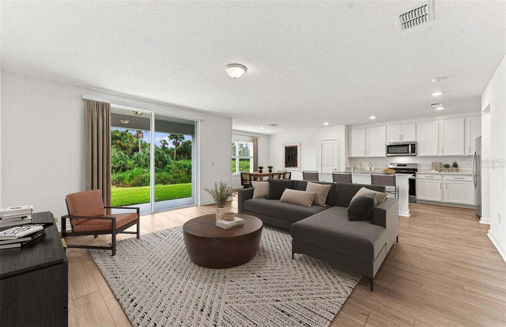 This graphic displays options for cabinet colors, flooring, carpeting, and countertop materials for a home — 9877 TRELLIS VINE WAY, PARRISH, FL