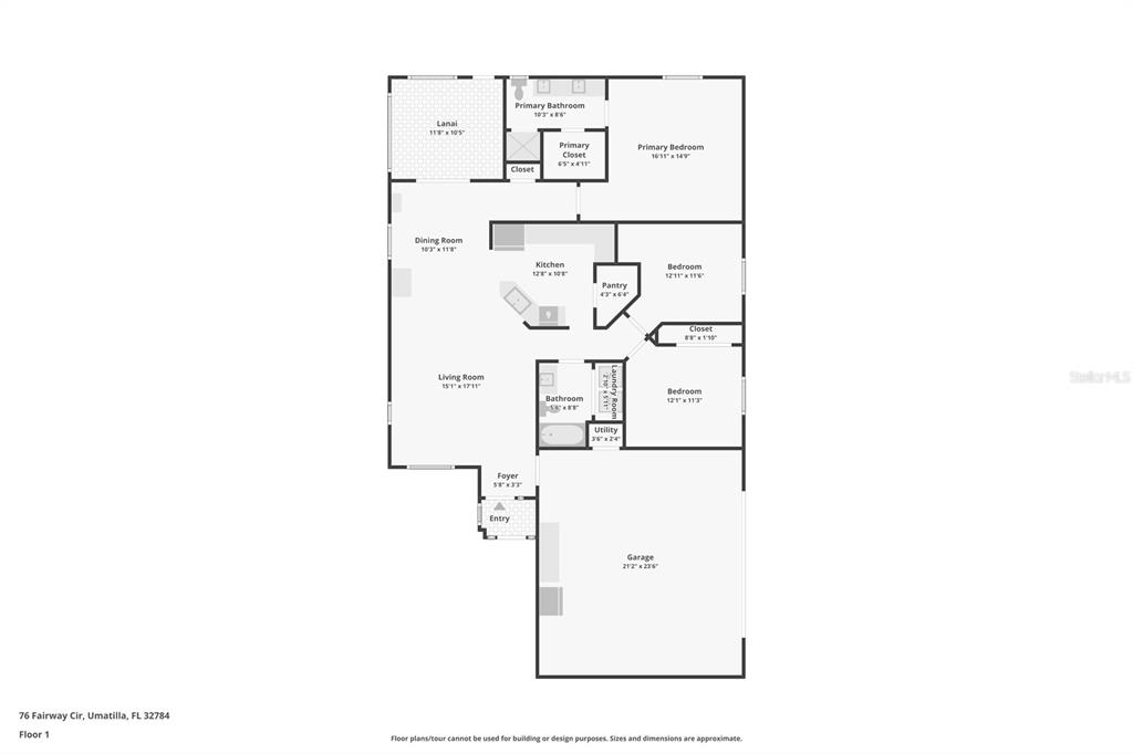 This is a floor plan for a single-story house with a garage and a lanai — 76 FAIRWAY CIRCLE, UMATILLA, FL