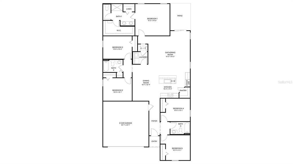 This is a floor plan for a single-story house with five bedrooms and a garage — 18 SAWDUST LANE, PALM COAST, FL