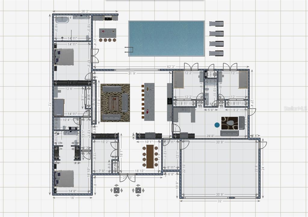 This is a floor plan of a house featuring a pool and a large garage — 0 ROBERTS RD. ROAD, NOKOMIS, FL