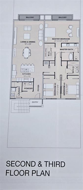 This floor plan shows a three-bedroom apartment layout with a kitchen, living area, and balconies — 1 PACO GALAN, GUAYNABO, PR