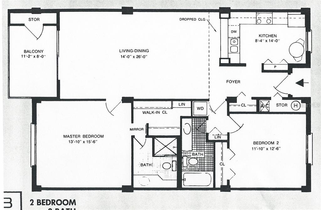 This is a floor plan for a two-bedroom, two-bathroom apartment with a balcony — 1776 6TH STREET NW UNIT 504, WINTER HAVEN, FL