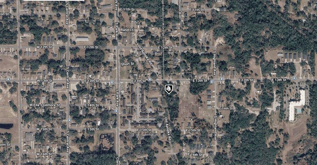 This is an aerial map view of a residential neighborhood with marked street names — 188 E 13TH STREET, APOPKA, FL