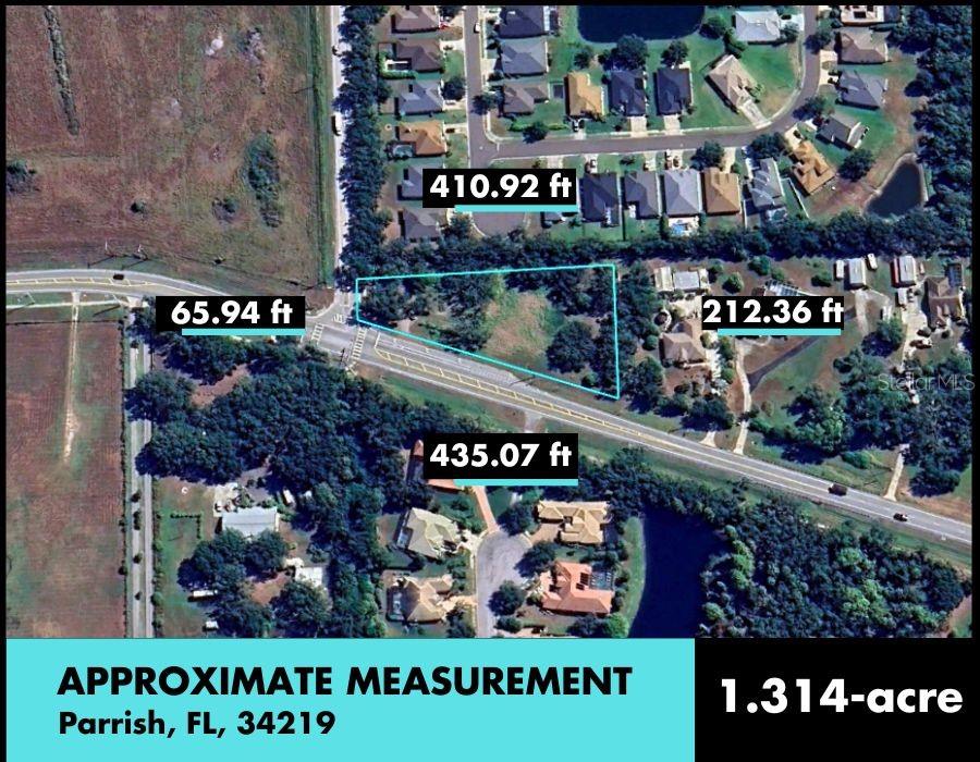 An aerial map shows a trapezoidal plot of land with its four boundary lengths labeled — 2426 FORT HAMER ROAD, PARRISH, FL