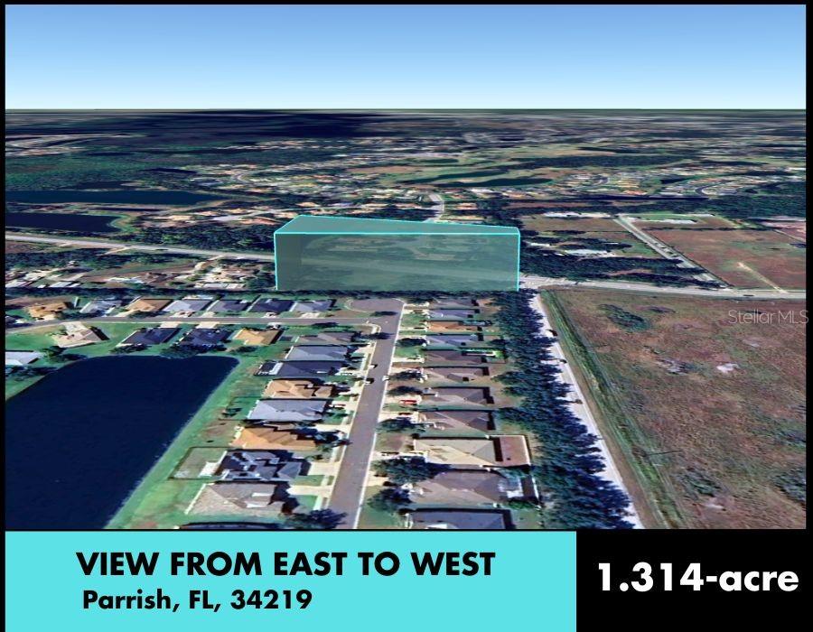 An aerial rendering shows a highlighted 1.314-acre plot of land near a residential neighborhood — 2426 FORT HAMER ROAD, PARRISH, FL