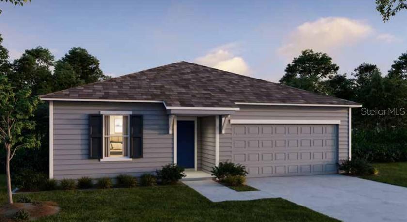 This is a rendering of a single-story house with gray siding and a two-car garage — TBD SW 80TH WAY, GAINESVILLE, FL