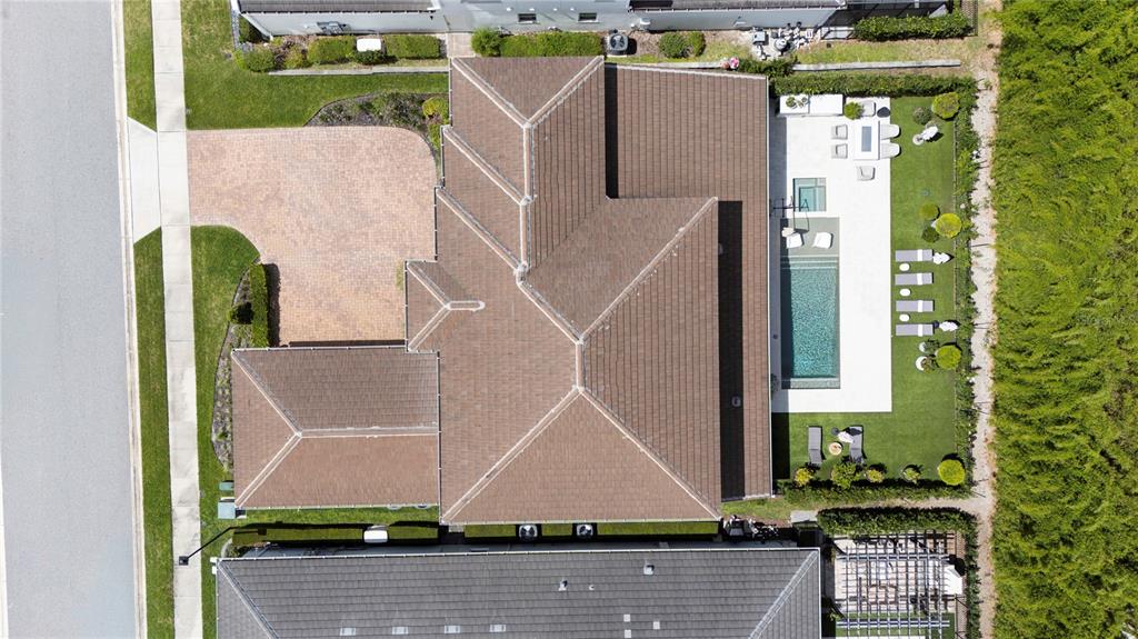 This is a two-story floor plan showing a house with a pool and patio — 1659 CANYON OAK WAY, SANFORD, FL