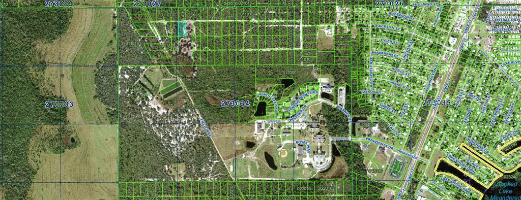 This is an aerial map showing land parcels, roads, and water features in a rural area — N/A, LAKE WALES, FL