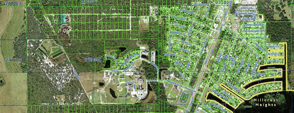 This is an aerial map showing property parcel lines, roads, and residential areas — N/A, LAKE WALES, FL