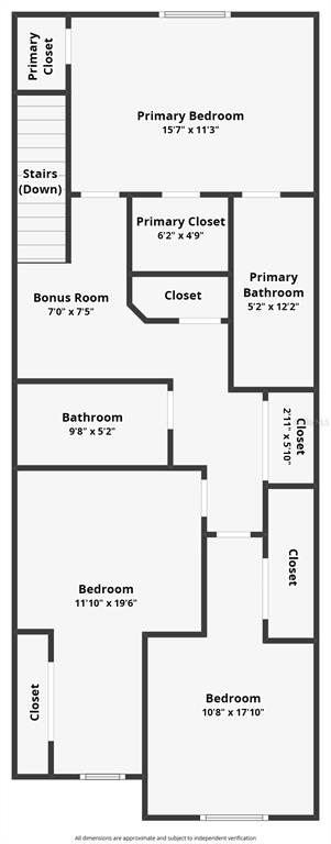 This floor plan shows the layout of an upper level with three bedrooms and two bathrooms — 16662 MAUDE DRIVE, WIMAUMA, FL