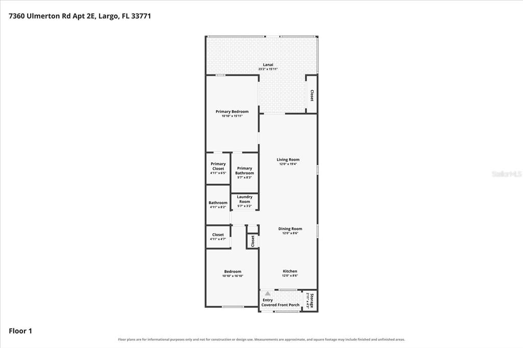 This is a floor plan for a residential apartment unit — 7360 ULMERTON ROAD UNIT 2E, LARGO, FL