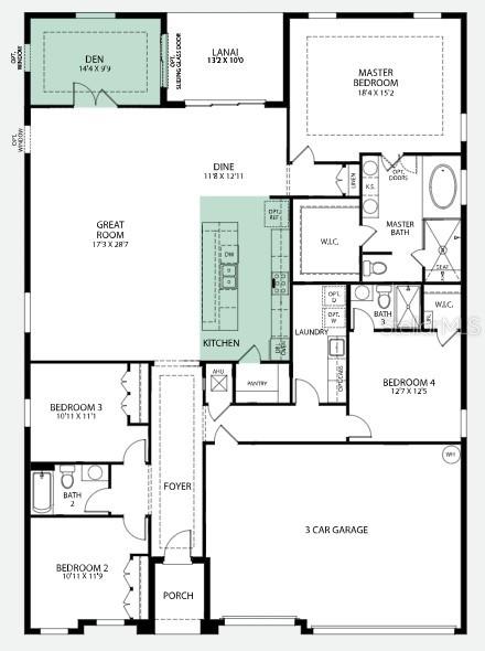 This is a floor plan for a single-story house with four bedrooms and a garage — 930 BUCKEYE DRIVE, LADY LAKE, FL