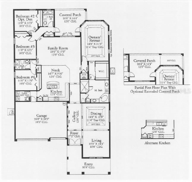 This floor plan shows a single-story house layout with four bedrooms, a garage, and porch — 13448 ZORI LANE, WINDERMERE, FL