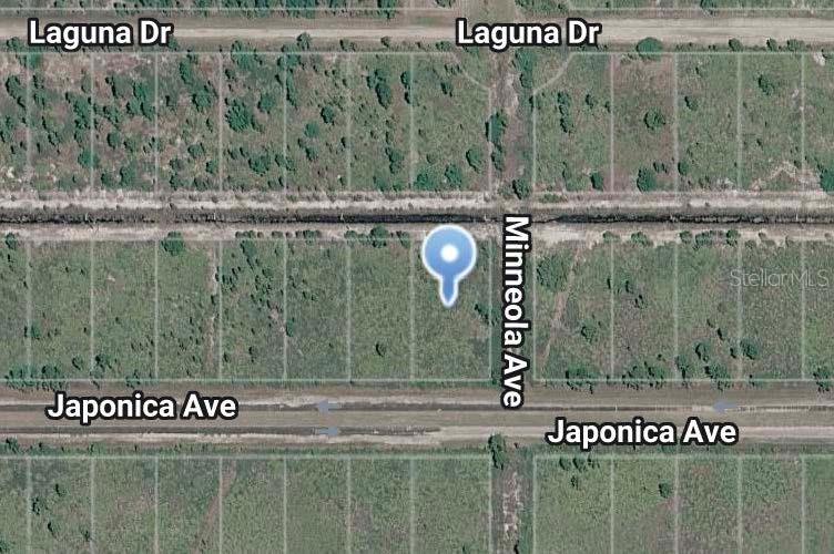 This is a satellite map showing a vacant lot located at a street intersection — 502 JAPONICA DRIVE, INDIAN LAKE ESTATES, FL