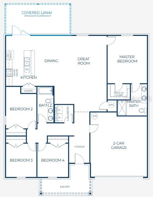 This floor plan shows a four-bedroom, two-bath home with a two-car garage and covered lanai — 20431 STARDUST AVENUE, PORT CHARLOTTE, FL