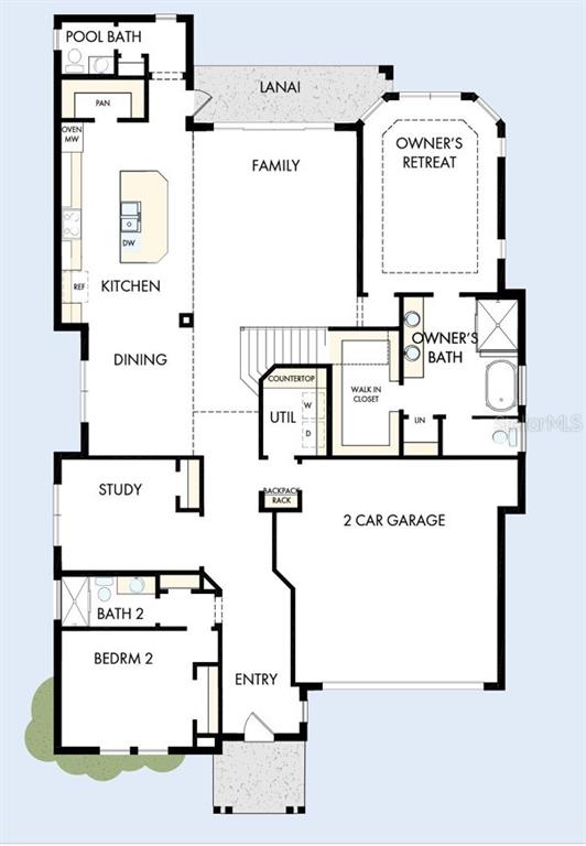 This is a floor plan of a house's second level featuring two bedrooms, two bathrooms, and a media room — 3627 BOBOLINK LANE, ORLANDO, FL
