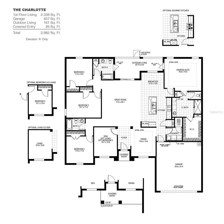 This is a floor plan for a single-story house featuring five bedrooms and a garage — 6495 MECHLER STREET, ENGLEWOOD, FL