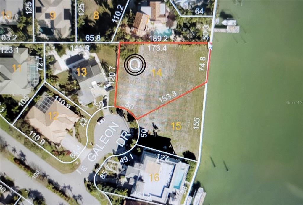 This is a property map showing the lot boundaries for parcel 14 on Galeon Drive — GALEON DRIVE, TIERRA VERDE, FL