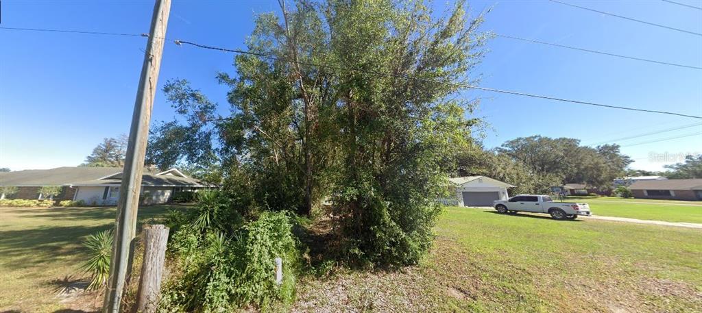 A vacant, tree-covered residential lot sits between two suburban houses on a sunny day — N PINE AVENUE, FORT MEADE, FL