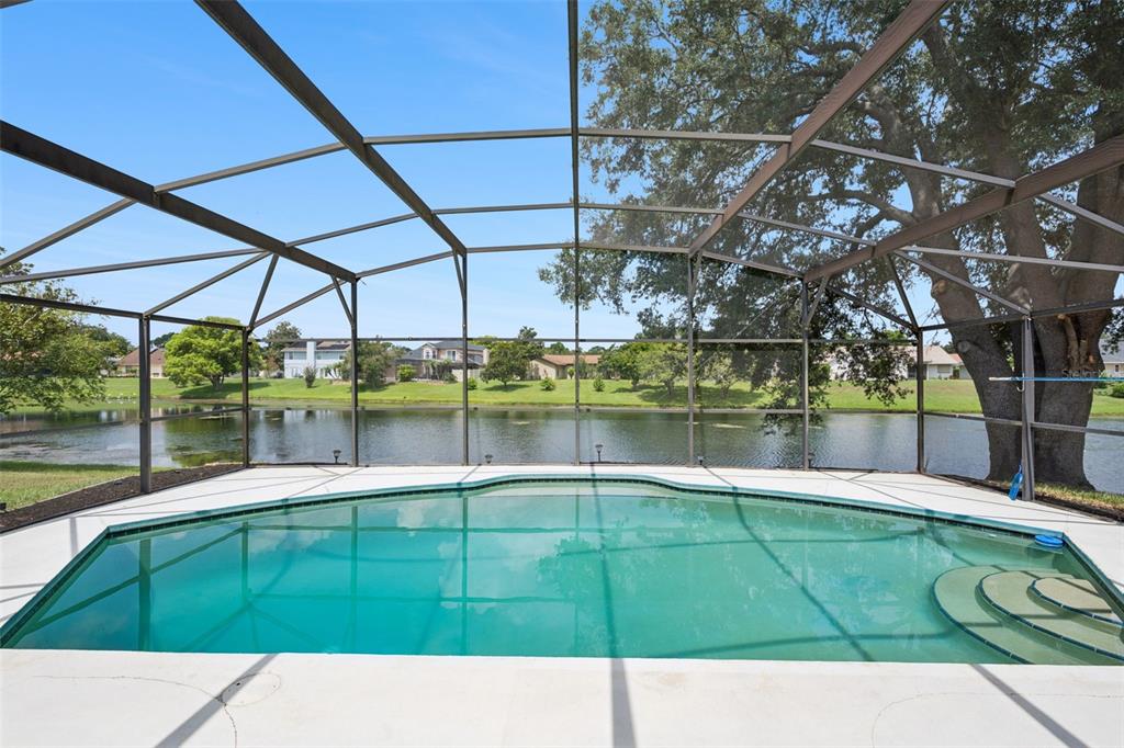 A single-story house with a beige garage, a concrete driveway, and a large front tree — 14706 EAGLE VIEW COURT, ORLANDO, FL