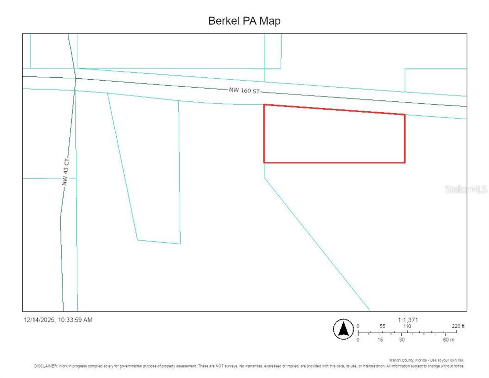 This is a property assessment map showing a rectangular parcel of land near NW 160 St — TBD NW 160TH STREET, REDDICK, FL