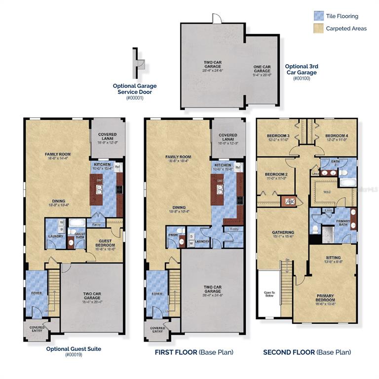 This floor plan shows two levels of a house with a garage and lanai — 7040 ROLLING LEAF ROAD, GROVELAND, FL