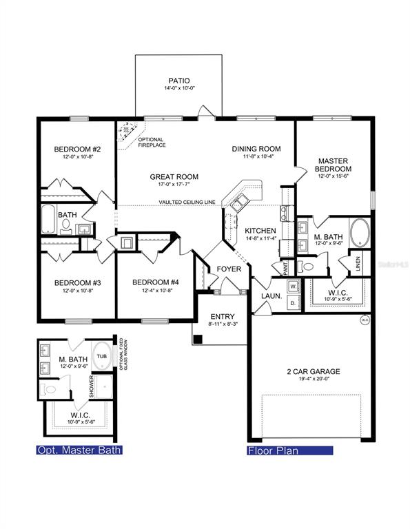 This floor plan shows a four-bedroom house with a two-car garage and an optional bathroom — 8441 N INCA WAY, DUNNELLON, FL