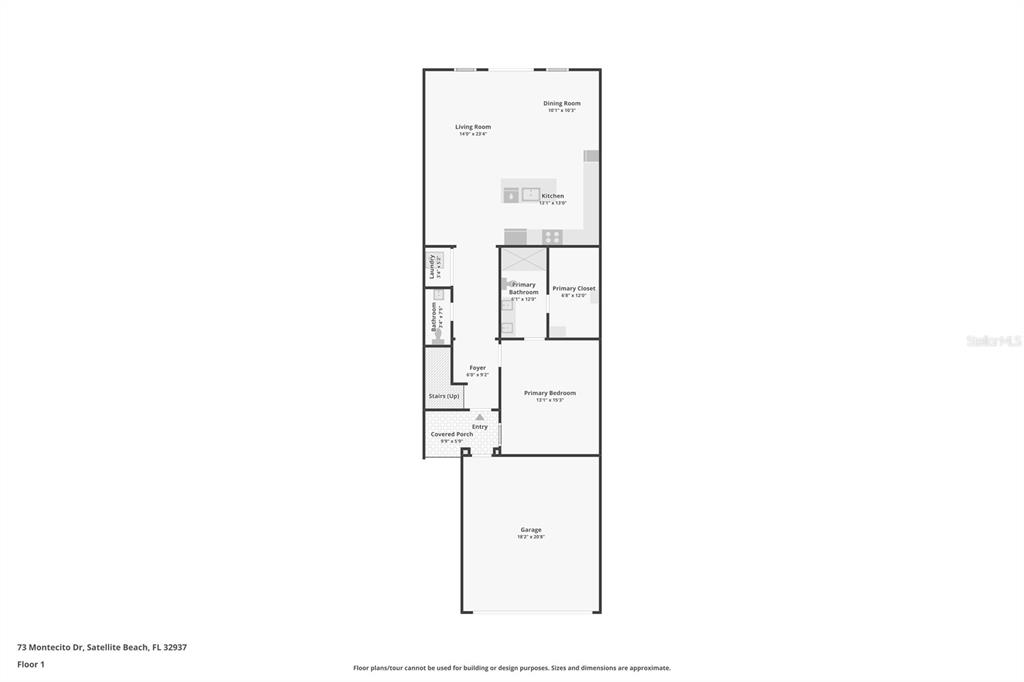 This is a floor plan for the first level of a residential home — 73 MONTECITO DRIVE, SATELLITE BEACH, FL