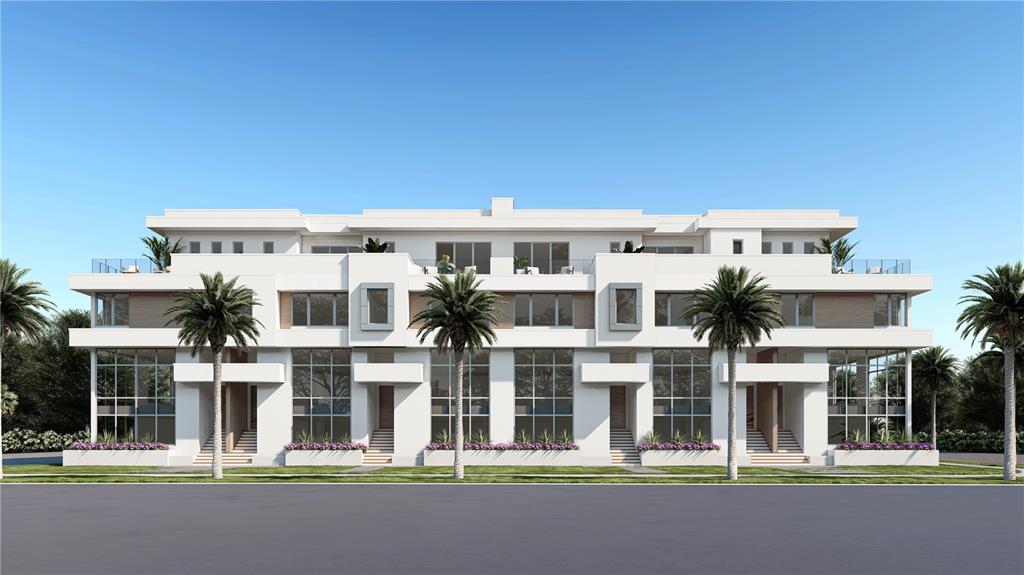 This is a digital rendering of a modern three-story multi-family residential building with palm trees — 85 DAVIS BOULEVARD UNIT D, TAMPA, FL