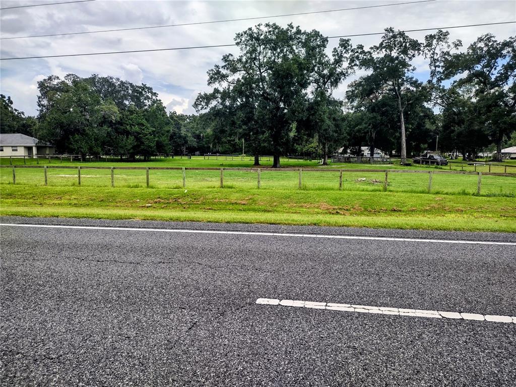 A paved road runs in front of a fenced grassy lot with several large trees — TBD NE HIGHWAY 27 ALT, WILLISTON, FL