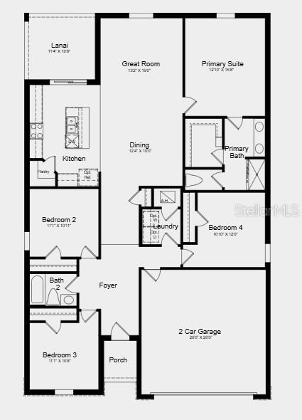 This is a floor plan for a single-story house with four bedrooms and a two-car garage — 6778 EQUINOX LANE, NORTH FORT MYERS, FL