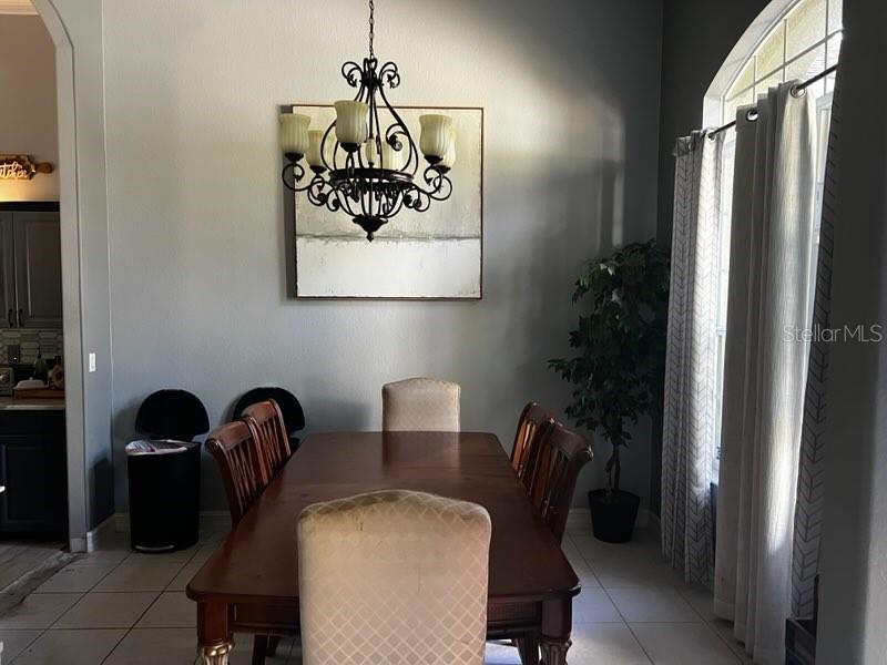 A dining room features a wooden table, upholstered chairs, a chandelier, and a large painting — 845 10TH AVENUE NE, NAPLES, FL