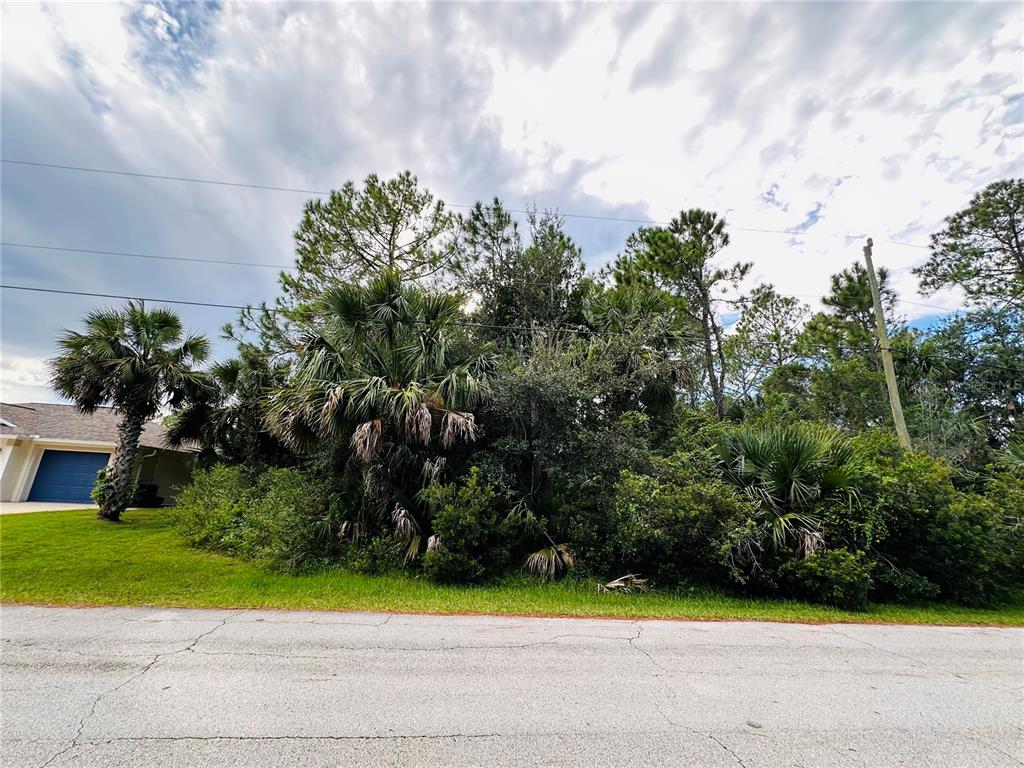 A view of a vacant, heavily wooded residential lot next to a house with a garage — 3 SEATTLE TRAIL, PALM COAST, FL