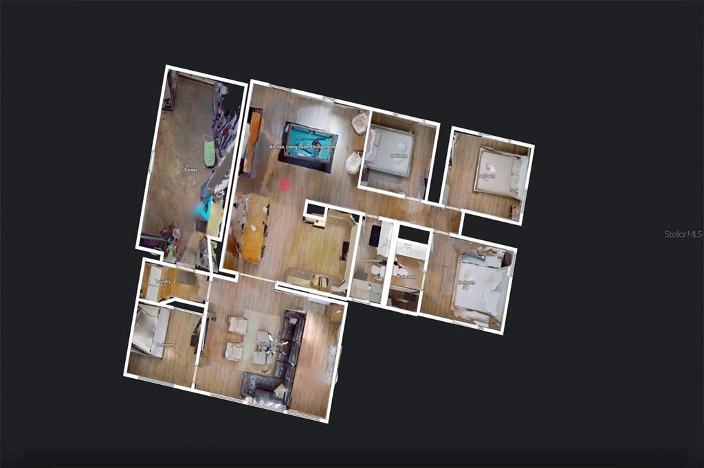This is a 3D floor plan showing the layout of a house with multiple rooms — 113 DELEON ROAD, COCOA BEACH, FL