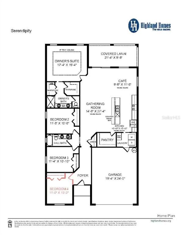 This is a floor plan for a single-story home featuring four bedrooms and a garage — 6873 SUNDIAL DRIVE, LAKELAND, FL