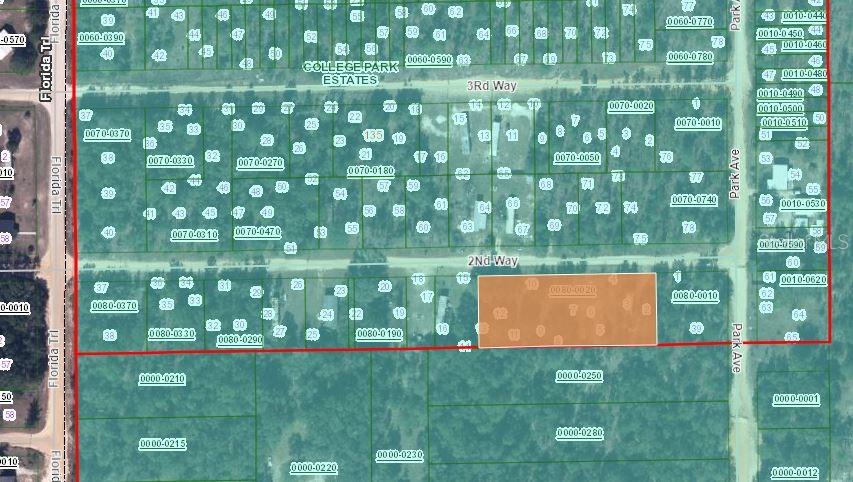 This is a map showing property lot lines and parcel numbers in College Park Estates — 105 2ND WAY, INTERLACHEN, FL