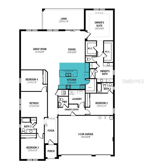 This is a floor plan for a single-story house featuring four bedrooms and a garage — 35507 PEAK WILLOW TRACE, DADE CITY, FL
