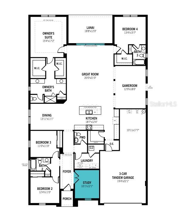 This is a floor plan for a single-story house with four bedrooms and a garage — 9026 SUNDANCE TERRACE, PARRISH, FL