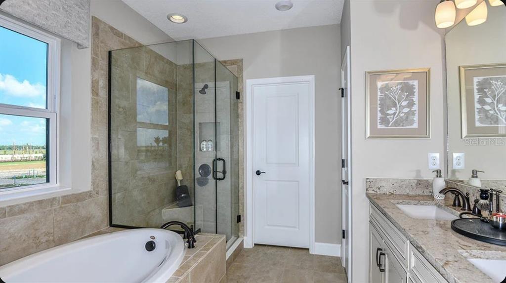 This image is a design selection board displaying various flooring, tile, countertop, and cabinet finishes — 10836 ECLIPSE STREET, SARASOTA, FL